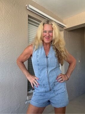 Chelsea & Violet Light Wash Denim Romper - Blue